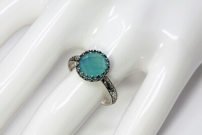 10mm Rose Cut Aqua Chalcedony 925 Antique Sterling Silver Ring by Salish Sea Inspirations - image2